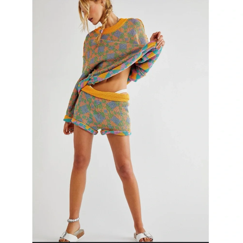 Free People Beach Malibu Pattern Knit Colorful Geometric Women Shorts Small - Picture 2 of 13